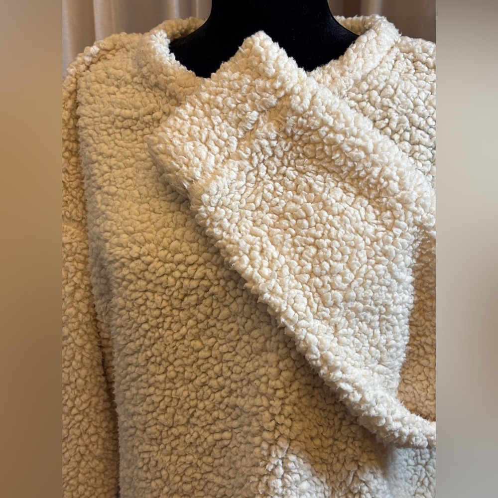 Cream Fluffy Teddy Jacket with High Neck - Picture 3 of 6